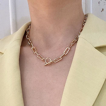 

Hot Sale Fashion Circle Bar Cross Thick Chain Necklace Pendant Gold Silver Color Choker Necklaces Women Jewelry