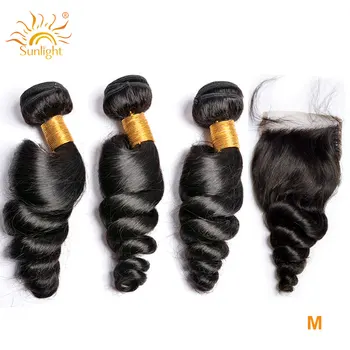 

Loose Wave 3 Bundles With Closure Non-Remy Brazilian Sunlight Human Hair 4x4 Lace Closure With Bundles Natural Color 4PCS/LOT