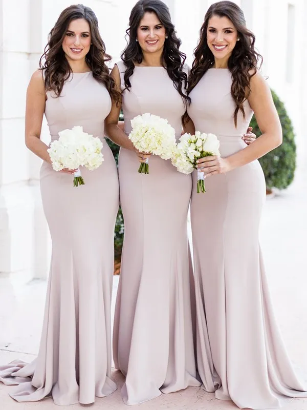 Sheath/Column Sleeveless Sheer Neck Sweep/Brush Train Spandex Bridesmaid Dresses