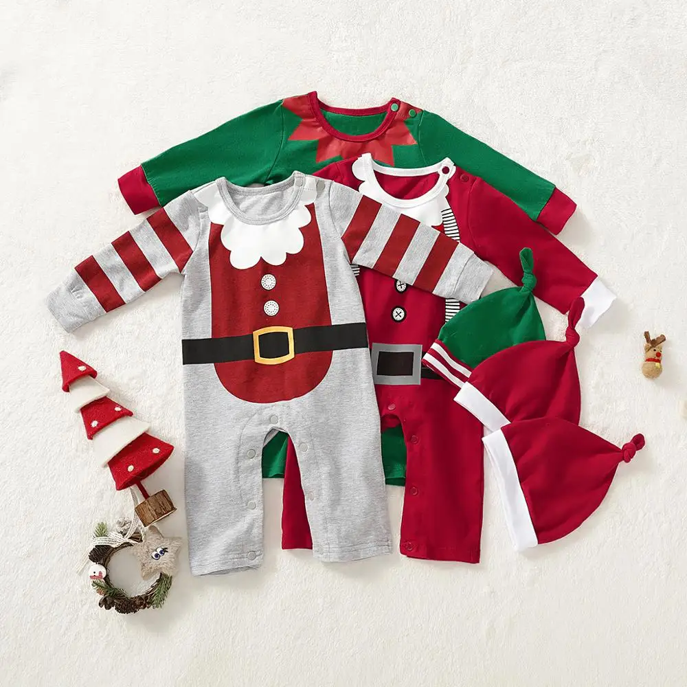 Baby Rompers Christmas Clothes Cotton Long Sleeve Jumpsuits + Hats Newborn 2pcs Outfits 0-18M Toddler Infant Costumes Child Wear
