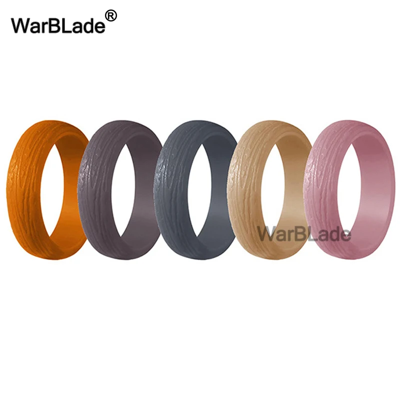 Fashion 5.7mm Tree Pattern Silicone Rings For Women Wedding Rubber Bands Sports Hypoallergenic Flexible Silicone Finger Ring - Цвет основного камня: 5pcs
