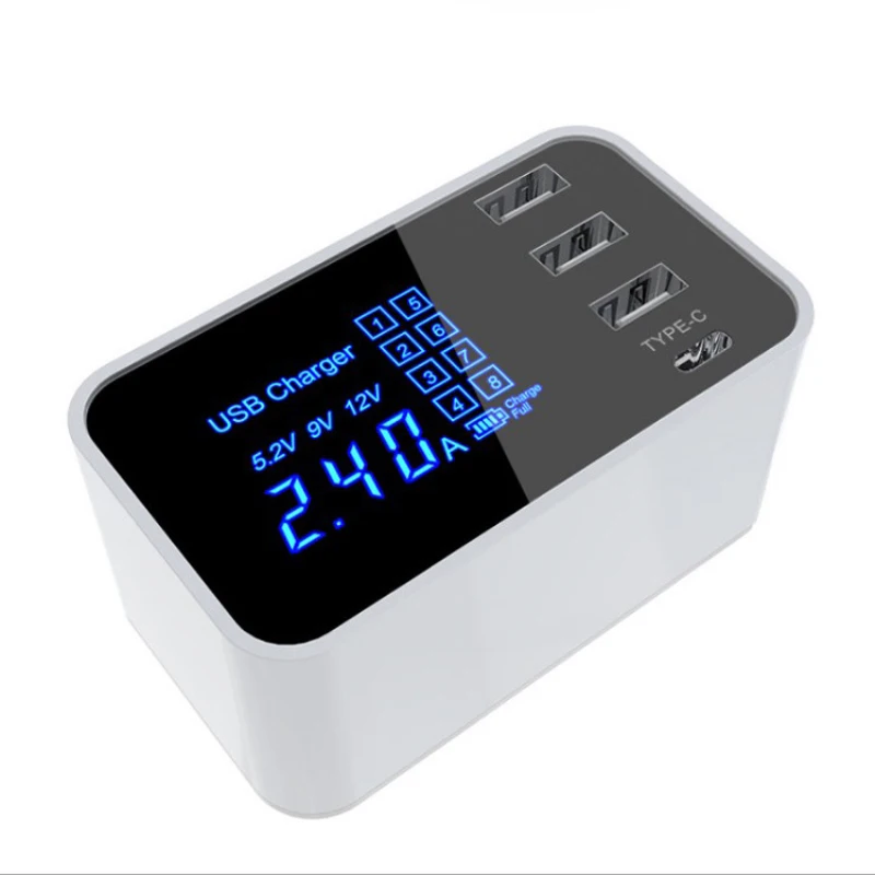 Мобильный телефон Зарядное устройство 4-портовый USB зарядное устройство мобильного телефона зарядное устройство для телефона планшета Тип-C экран ЖК-дисплей цифровой дисплей Смарт Зарядное устройство US/EU/UK/AU разъем