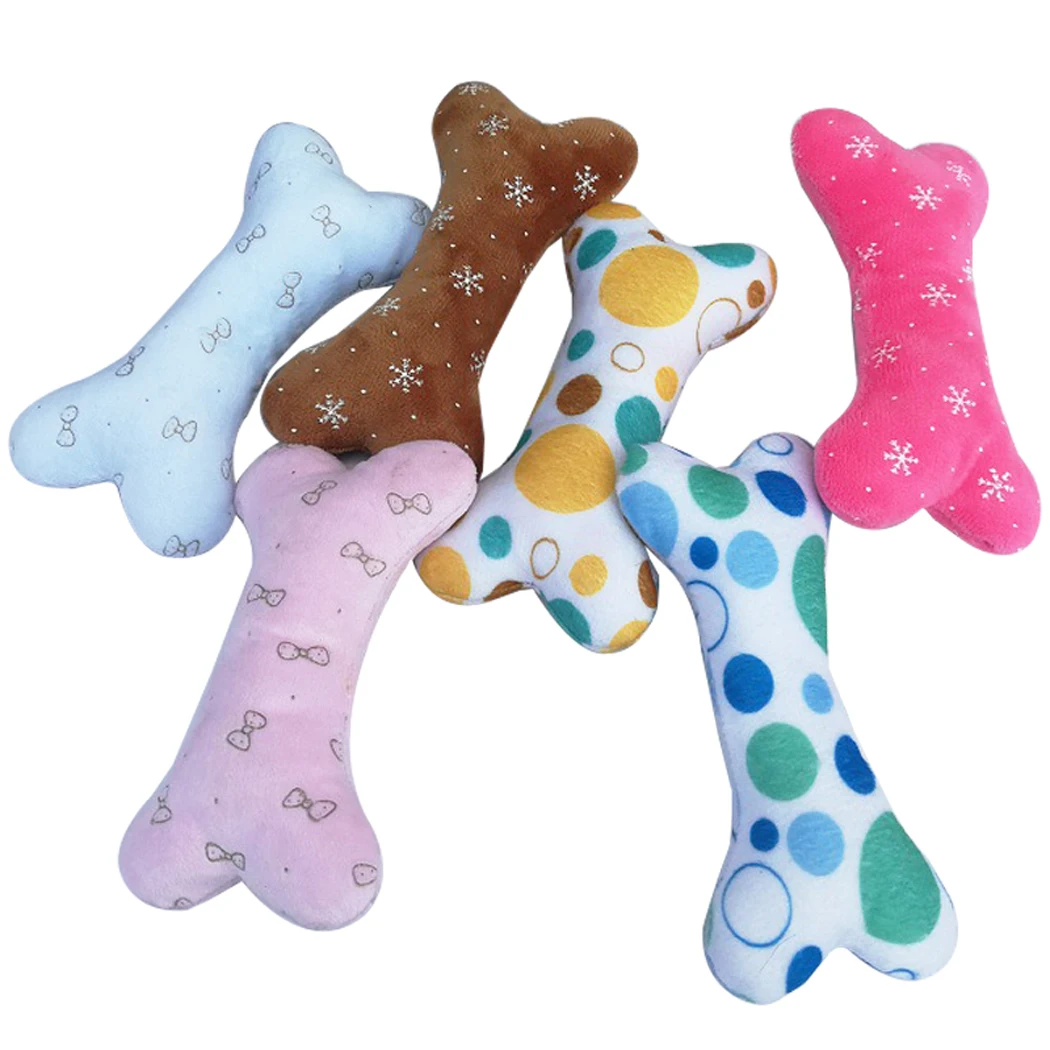 Perro hueso juguete para morder resistente de cachorro chillón juguete de sonido divertido juguete para perros Molar juguetes color al azar