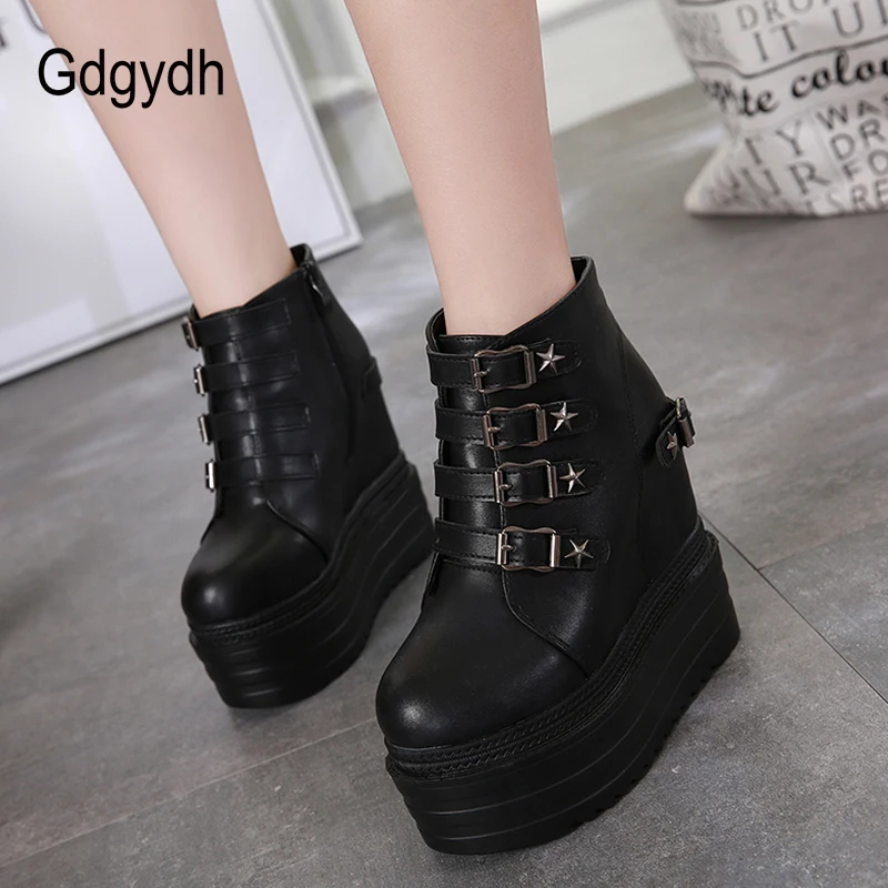 Gdgydh/ г., осенние женские ботильоны однотонные ботинки с металлическими заклепками и пентаграммой женская обувь на платформе и высоком каблуке в стиле панк на резиновой подошве