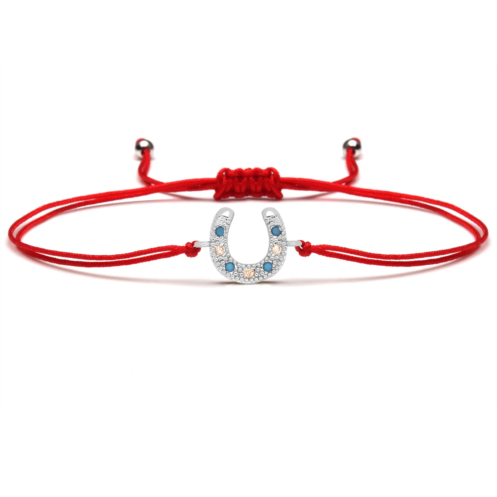 Zirkonia Kristall Winziges Hufeisen Glücksbringer Armband Damen Herren Rot Schwarz Weiß Grün Gewachste Schnur Messing CZ Geflochtener Schmuck – Detail 18