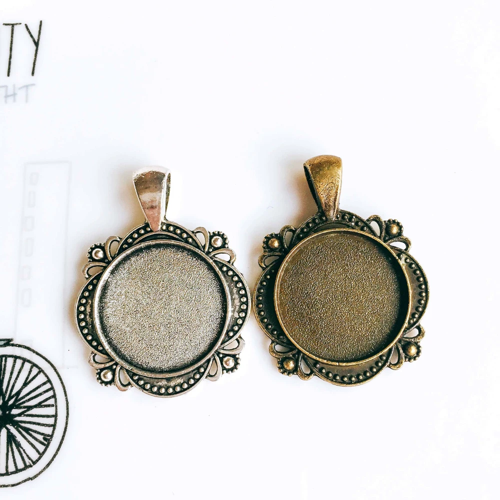 5pcs/lot 20mm Necklace Pendant Setting Antique Bronze Silver Glass Cabochon Blank Base Supplies for Jewelry Finding T100