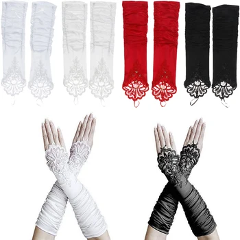 

1 Pair Fingerless Lace Bridal Wedding Gloves with Bowknot Evening Gloves Women 35cm