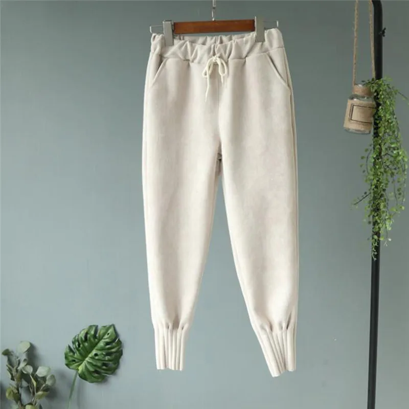 Осень зима теплые женские штаны длина по щиколотку шерстяные шаровары толстые