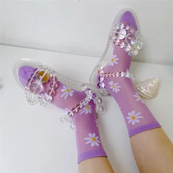 

Spring/summer 2020 little Daisy socks translucent tube of fashion Japanese flower socks women socks a undertakes