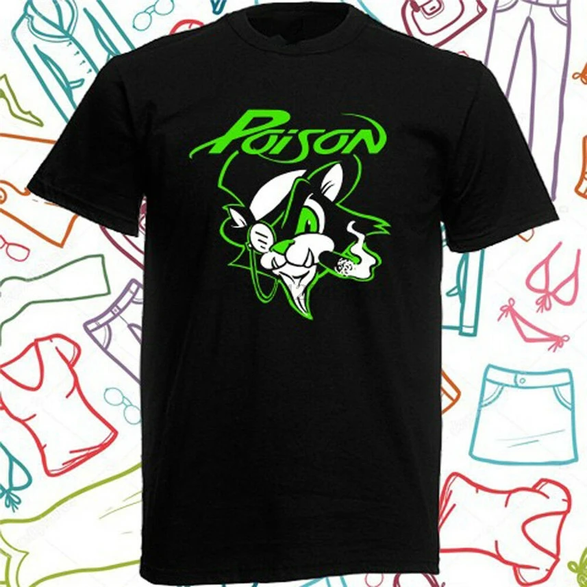 Poison Cat Logo Rock Band Legend Mens Black T-Shirt Size S To 3XL Loose Top Tee Tshirt |