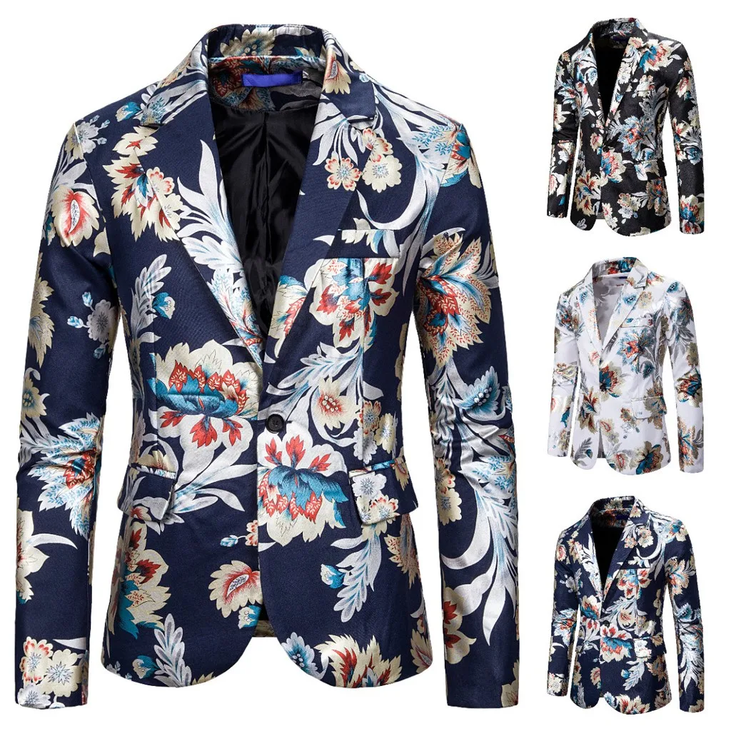 Vogue Men Blazer Nice Party Banquet Size Male Print Retro Blazer Single Button Jacket turn-down Collar Slim Coat Winter Autumn