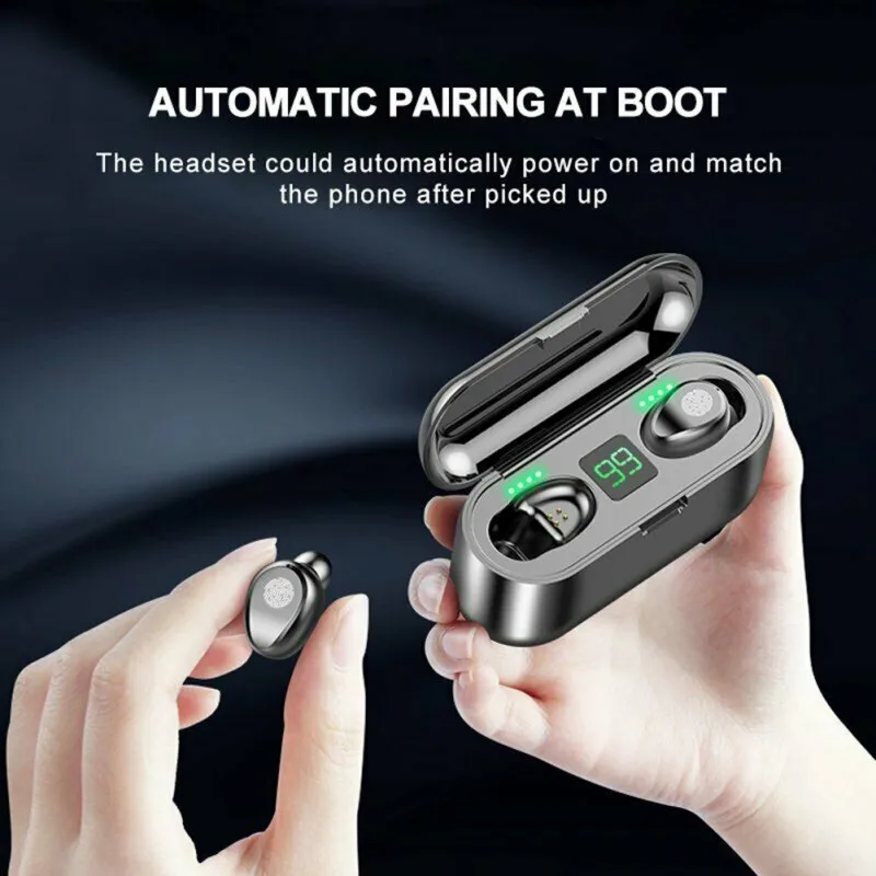Wireless Earphone Bluetooth V5 0 F9 TWS Wireless Bluetooth Headphone LED Display 2000mAh Charging Box Headsets With Microphone