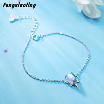 

100% Authentic 925 Sterling Silver Simple Moonstone Charm Bracelets Cute Rainbow Unicorn Bracelets & Bangles For Women