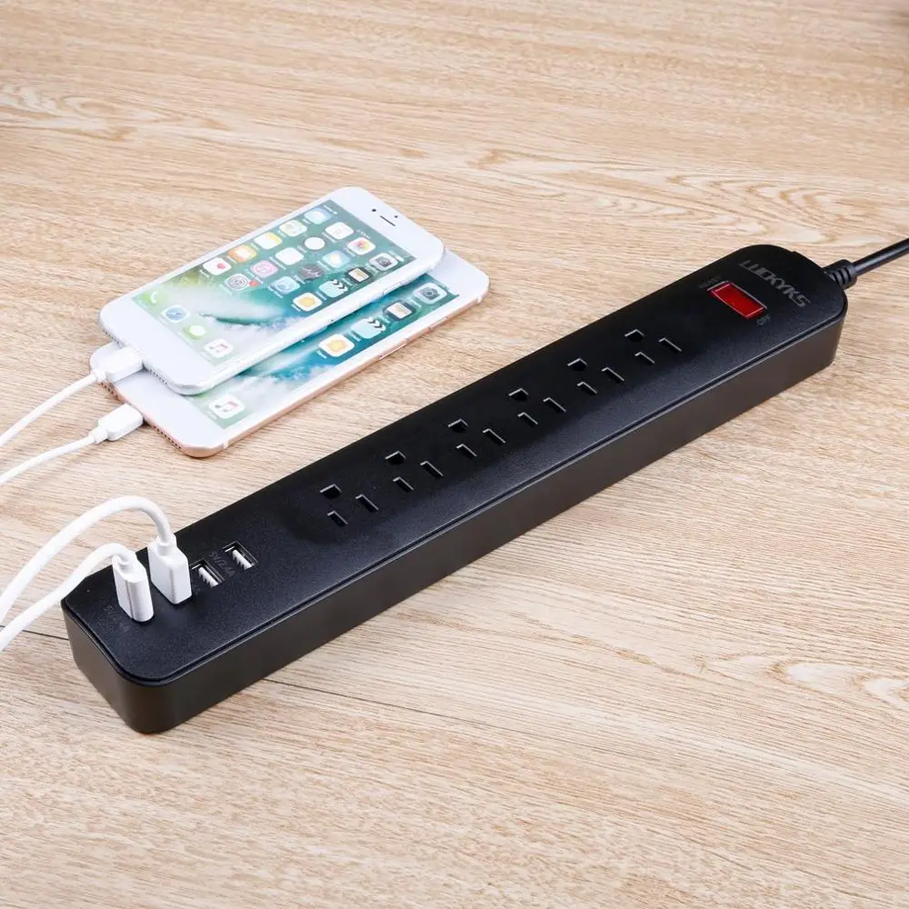 USB блок питания с 6 розетками переменного тока и 4 интеллектуальными зарядными портами usb 5 В/2,4 А защита от перегрузки защита от перенапряжения компактный размер