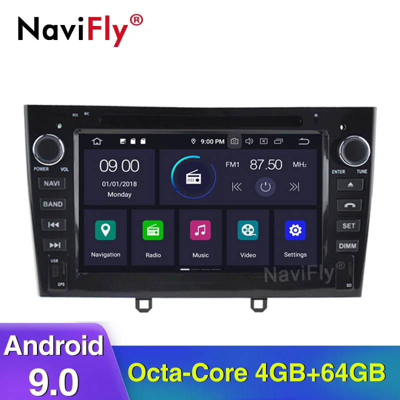 Best NaviFly 4GB+64GB Android 9 Car DVD Stereo Player for Peugeot 408 308 308SW 2008-2013 with Radio WiFi BT GPS Navigation 1