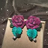 fashion green leaf heart and red  rose flower luxury earring dangle ► Photo 1/6