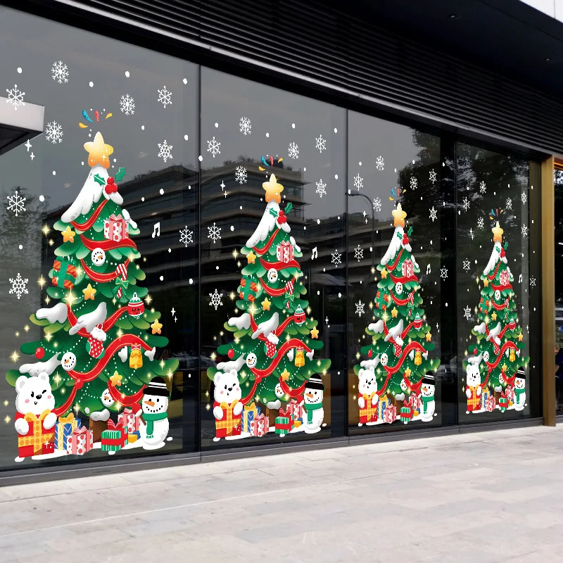 Adesivi Finestra Natale Albero Con Stelle – Argento 110x90cm – Rimovibili E Doppio Lato
