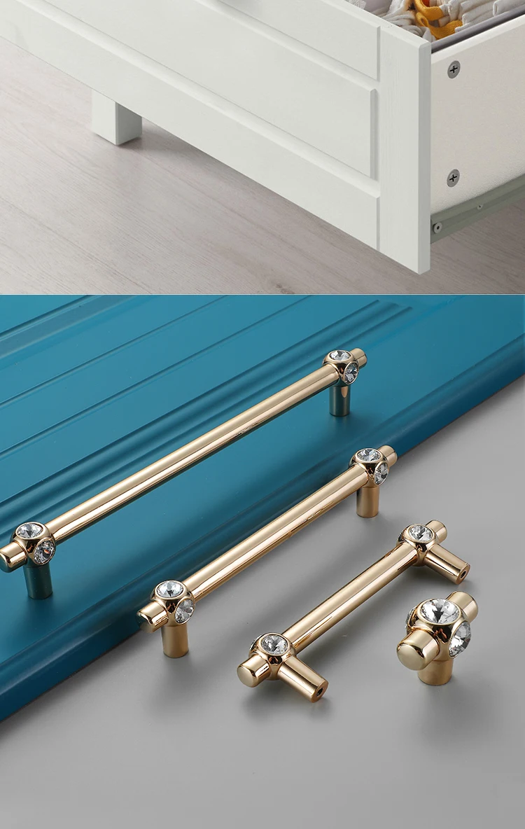 96 128 192mm modern fashion luxury Transparent crystal wardrobe wine cabinet kitchen cabinet handle gold drawer tv cabinet knob