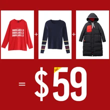 Выгодное предложение для женщин,$59 доллар, 3 предмета, осенне-зимнее пуховое пальто, толстовки, футболки