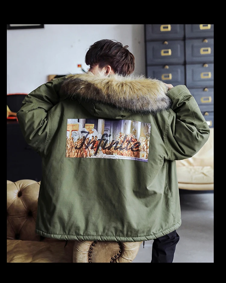 Men's winter casual street jacket coat trend warm coat new men's printing padded cotton clothes winter windbreaker jacket