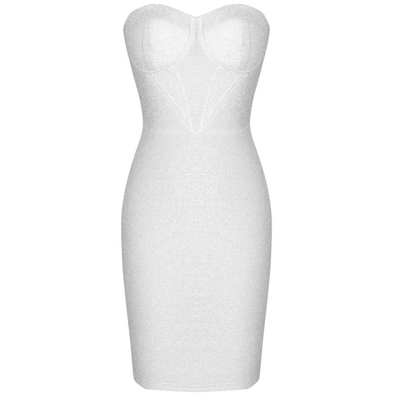 Белые без бретелек без рукавов Мини Вечерние Платья Bodycon HI1032-White