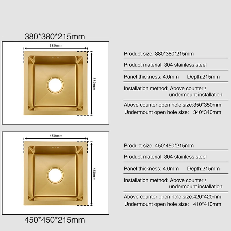 Gold Undermount Kitchen Sink Nanometer Gold 304 Stainless Steel Manual Kitchen Sink Single Bar Counter Kitchen Sink 6