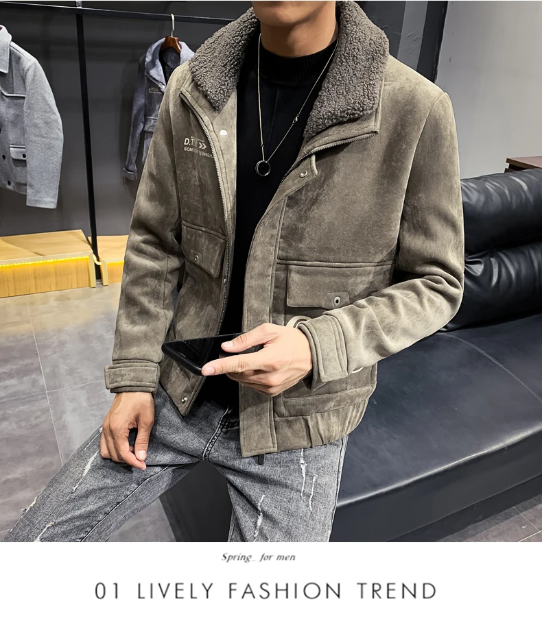 Модная зимняя куртка Для мужчин теплая оленьей шерсти куртка Slim Fit Куртка-бомбер Homme Deri Ceket пальто Для мужчин s меховой воротник Для мужчин пальто для мальчиков