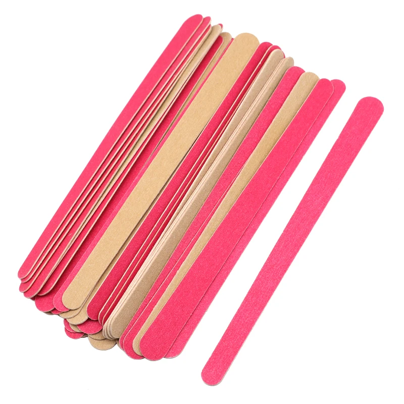 

50PCS Straight Wooden Nail File Buffer Para Unhas 180/240 Buffing Block Acrylic Lime A ongle Pink Disposable Sandpaper Files