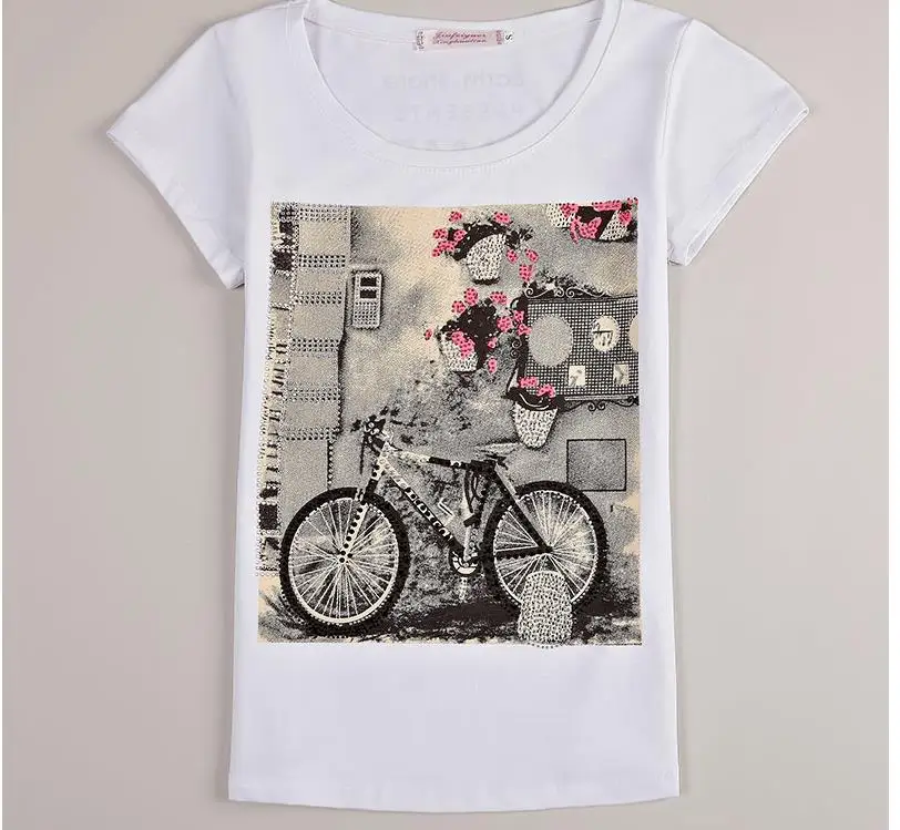 Женская летняя футболка в алмазах XXXL, женские кружевные стразы, женская футболка, женская футболка с принтом, женские футболки, белая одежда