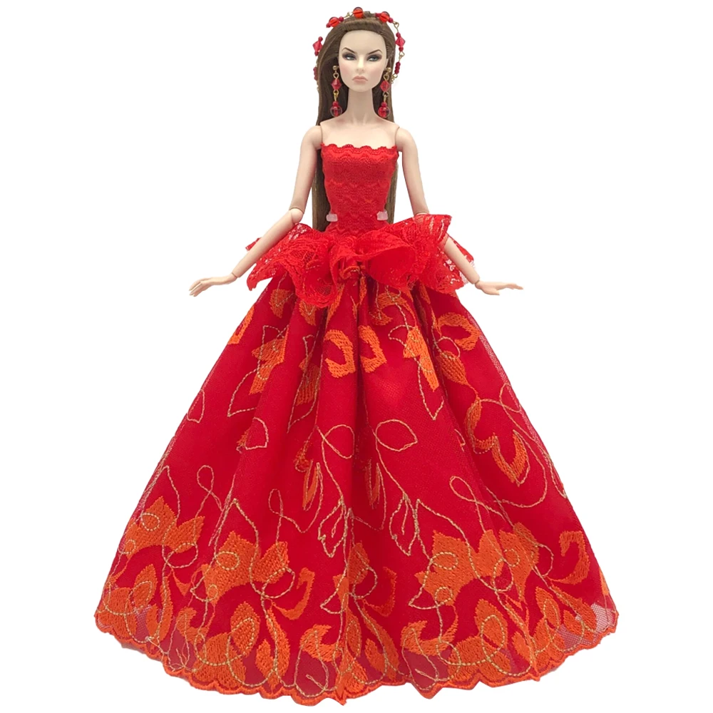 NK One Pcs Doll Princess Wedding Dress Noble Party Gown For Barbie Doll Accessories Handmake Outfit Best Gift For Girl' Doll JJ - Цвет: Фиолетовый