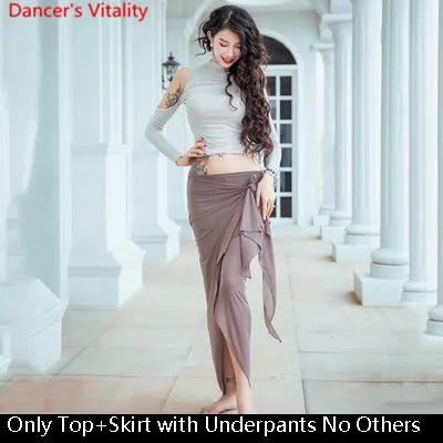 Top Skirt as Photo Женская тренировочная одежда для танца живота, восточные Индийские танцы, сексуальный топ с вырезом, длинная юбка, одежда для сцены, костюм с перфорацией - Цвет: Top Skirt as Photo