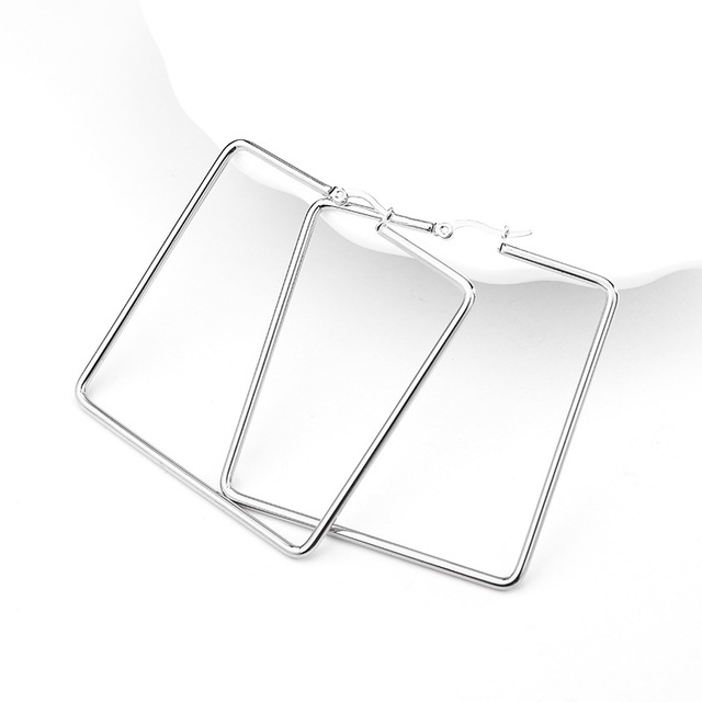New Stainless Steel Geometric Big Hoop Earrings for Women 30/40/50/60mm Simple Square Sleeper Earring Fashion Jewelry Gift
