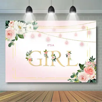 

Pink Floral Baby Shower Backdrop Mason Jars Floral Background It's a Girl Baby Shower Party Decoration Banner
