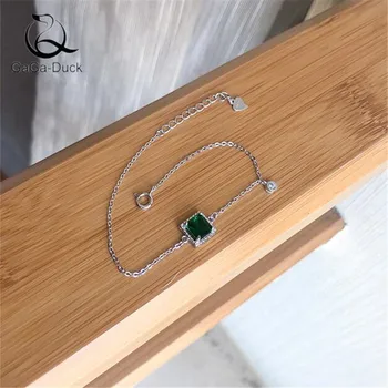 

New Fashion Jewelry Personality Temperament Geometric 925 Sterling Silver Square Green Crystal Sweet Gift Bracelets B162
