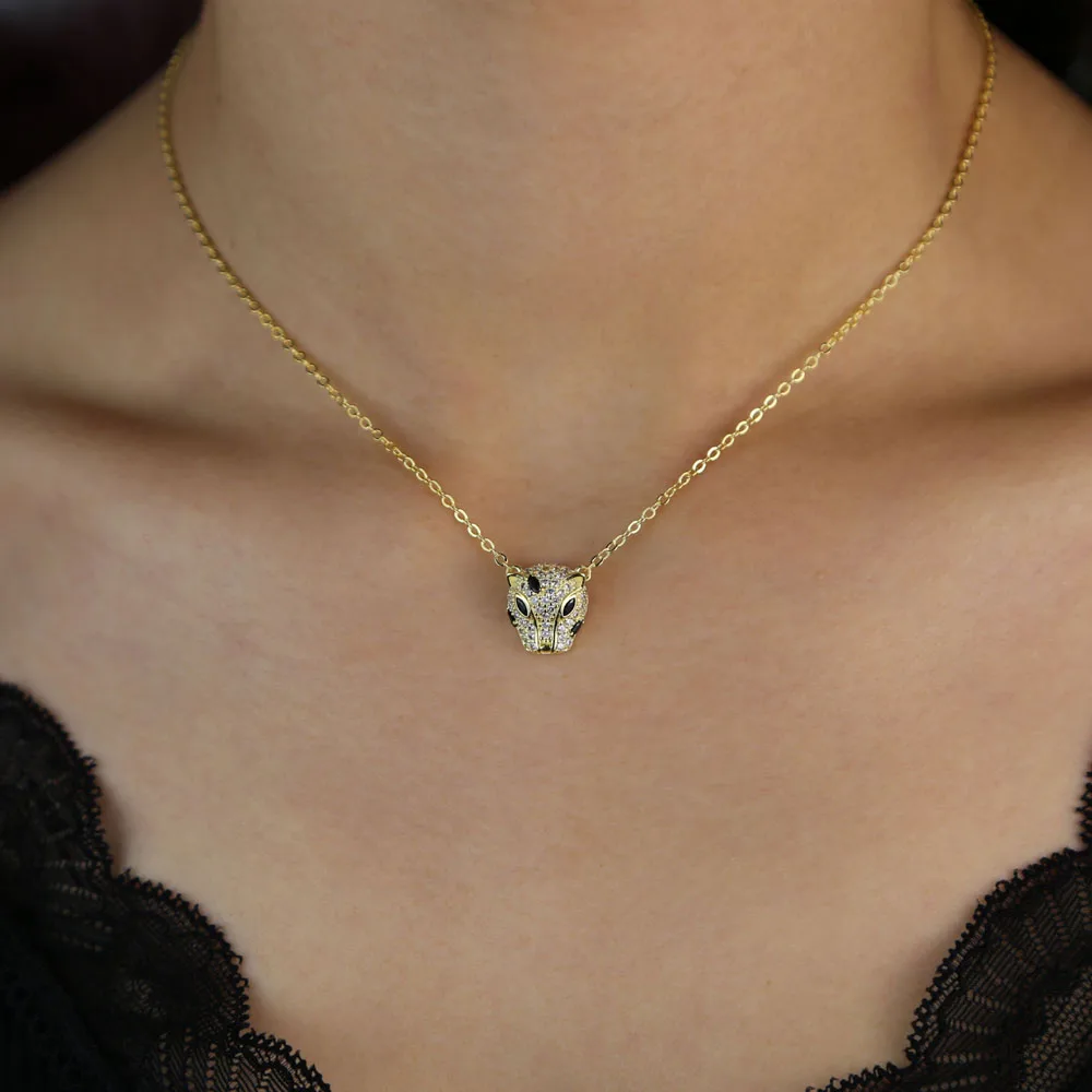 lovely cute cool animal Panther pendant jewelry full cz paved Leopard gold color necklaces fashion jewelry