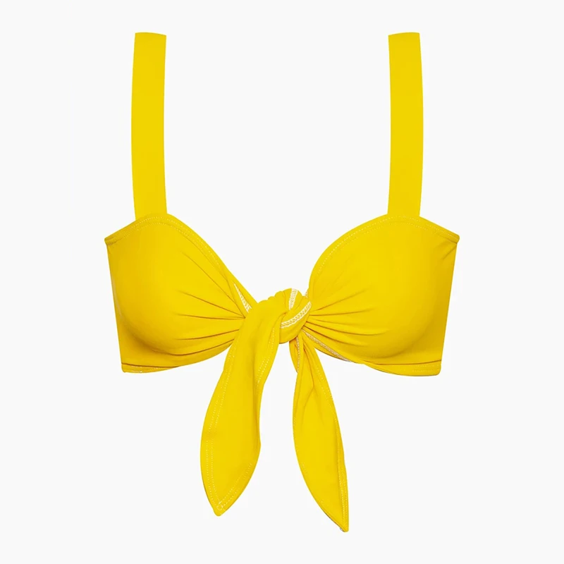 yellow 2 Топ бикини с бретелькой через шею, Одноцветный раздельный купальник, сексуальный топ с завязками, трусики бикини с высокой талией, хипстер бикини без косточек - Цвет: yellow 2