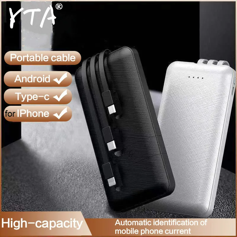 

30000mAh Portable Power Bank Fast Charger Powerbank Built in 3 Cables External Battery Charger For iPhone Xiaomi Mi Poverbank