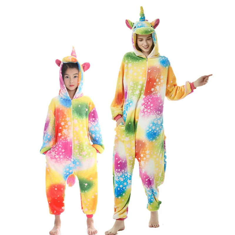 Kigurumi/костюм для детей и Adlut одинаковые пижамы всей семьи одежда сна мамы с