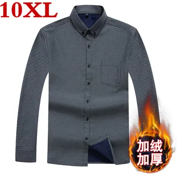 

big plus size 10XL 9XL 8XL 7XL Fashion Men's Shirts Autumn And Winter Thickening Warm Plaid 5 Colors Male Social Shirt Clothing