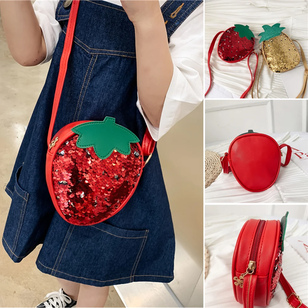 Новая детская Женская сумочка, милая Клубника, ананас сумки с пайетками, одна блестка, фруктовая форма, сумка на плечо, кошелек для монет, маленькая сумочка