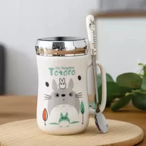 Creative Ceramic Cup Female Student Cup Large Capacity Water Cup Mug Simple with Lid Spoon Couple Coffee Cup Milk Cup Coffee - Цвет: 450ML with spoon