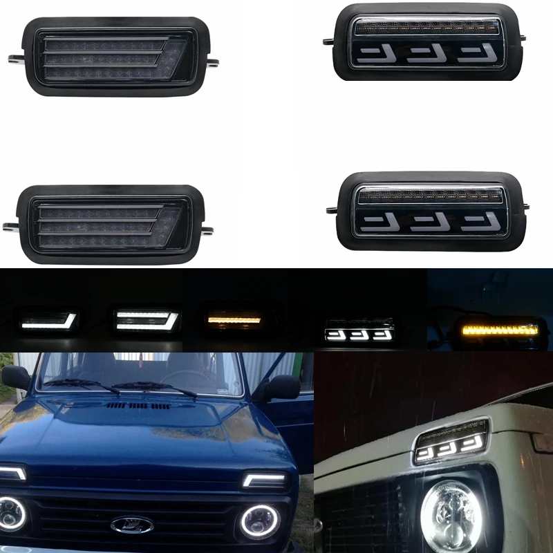 Billige Paar Auto Styling Zubehör LED Tagfahrlicht für Lada Niva 4x4 1995 + mit Turn Signal licht Lampe DRL