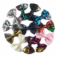 Лидер продаж 5 дюймов Двусторонняя листать с блестками и бантом для девочек, Цвет изменение в виде рыбьей чешуи; в европейском и американском стиле для девочек; повязка на голову 20 Цвета