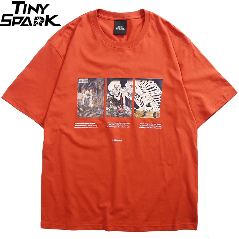 2019 Мужская футболка в стиле хип-хоп Японская уличная Ukiyo-E Harajuku Skull с коротким