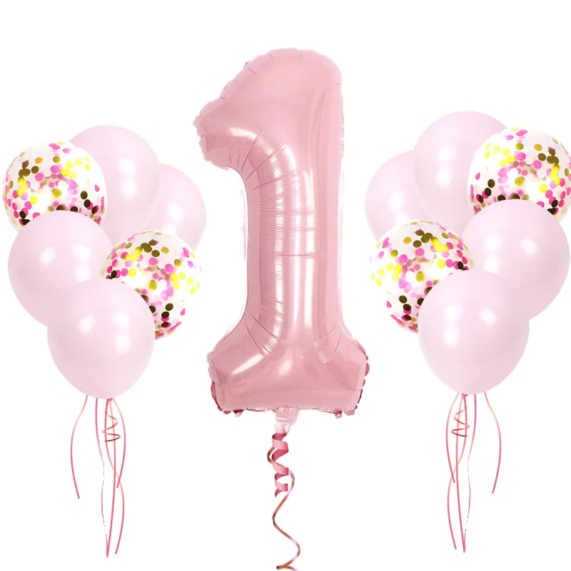 Вечерние воздушные шары из фольги с изображением единорога, гелий, розовый латексный шар принцессы с номером 1. Украшения для дня рождения Детские балоны - Цвет: ZG pink set 1