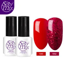 Sexymix cor vermelha série uv gel unha polonês conjunto embeber fora brilho brilhante led laca de unhas venda quente gel semi permanente nailpolish(China)