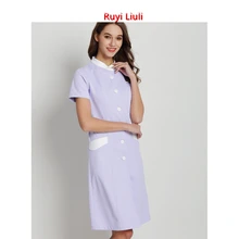 Одежда для медсестер с длинным рукавом, Женская рабочая одежда для салона красоты, одежда для больниц, тонкая одежда с маленьким стоячим воротником, осеннее платье