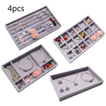 

4PCS Flannel Jewelry Storage Tray Drawer Flannel Tray Sorting Display Rack Beautiful Display Stand Display Anything Flocking