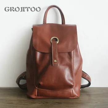

GROJITOO Women's bag 2020 new women's bag Korean fashion first layer cowhide backpack for women Vintage cowhide Backpack