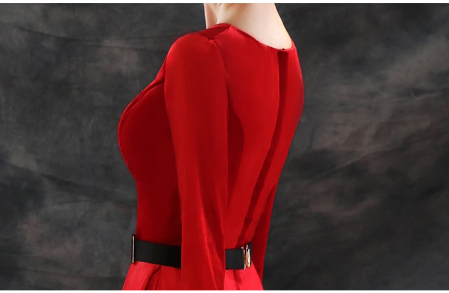 Vestido de Festa Longo настоящая фотография, длинное вечернее платье с красным поясом и поясом, недорогие вечерние платья Robe De Soiree Longue